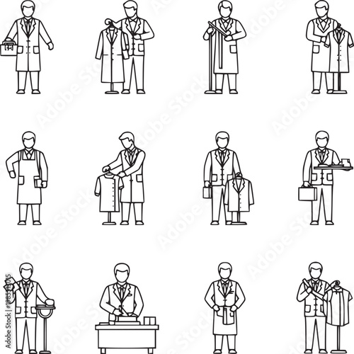 set of 12 diverse professionals in business attire performing various work activities vector illustration