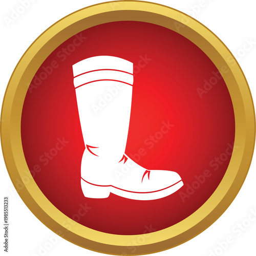 White boot graphic presenting footwear style, safety, and protection in a round button