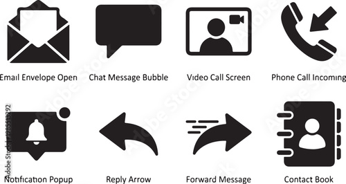Mobile Messaging Icons, Chat Symbols, Communication Signs, Black Vector Graphics