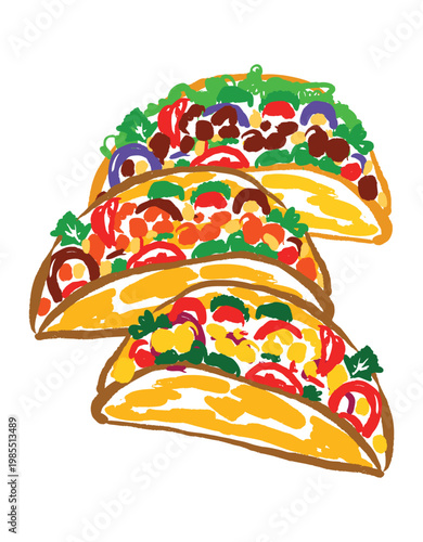 Mexican Taco with Hard Shells Traditional Street Food Illustration