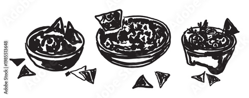 Vintage Nacho Dip Set with Salsa Cheese and Guacamole Mexican Food