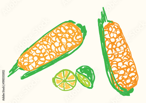 Corn on the Cob with Lime Fresh Food Illustration