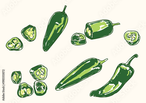 Foto Green Jalapeno Set Fresh Chili Pepper