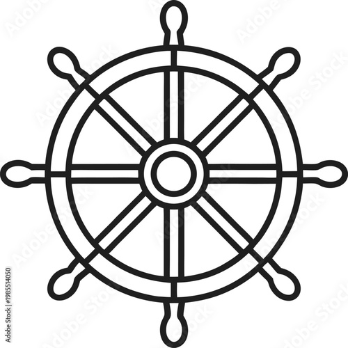 Classic Nautical Ship Wheel Outline Icon Design Element for Maritime Themes