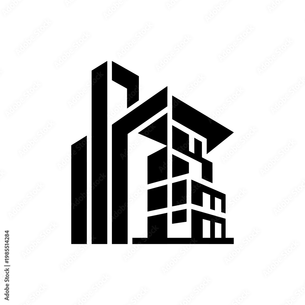 Fototapeta premium Modern abstract building architecture logo icon representing urban development and contemporary design concepts for real estate and construction industries