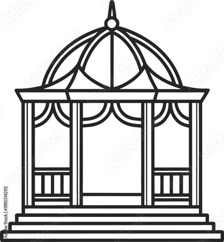 Decorative garden gazebo outline with elegant draped swags and dome roof outdoor architecture