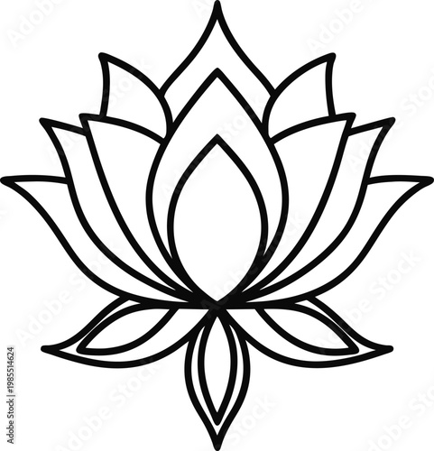 Elegant outline drawing of a blooming lotus flower symbolizing purity and spiritual growth