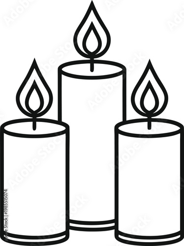 Group of three glowing pillar candles casting a warm and comforting light for relaxation