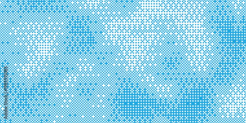 Abstract blue bitmap 8-bit style background with glitchy and flickering pixels, digital noise distortion and retro aesthetic, background design