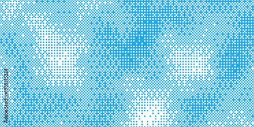 Illustration blue bitmap 8-bit style background with glitchy and flickering pixels, artistic pixel dispersion and soft glitch transitions, illustration art