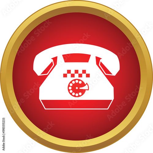 Retro rotary telephone symbol with taxi checker pattern inside a red circle