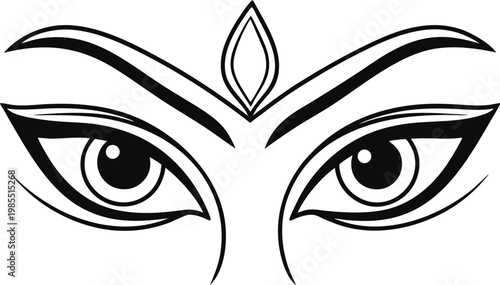 Intense mystical deity eyes drawing with intricate brow details and spiritual mark