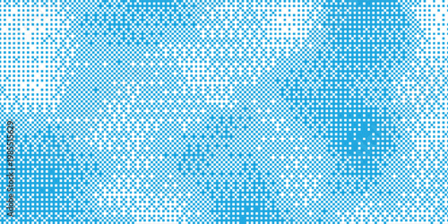 Abstract blue bitmap 8-bit style background with glitchy and flickering pixels, layered pixel clusters and modern retro-futuristic vibe, creative background