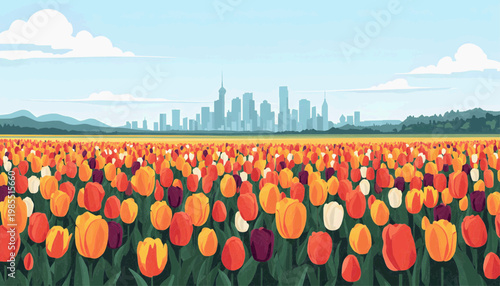 Tulip Garden with Canadian Landmark Silhouette
