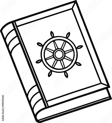 Nautical adventure story book with a sailing ships wheel emblem on its classic cover