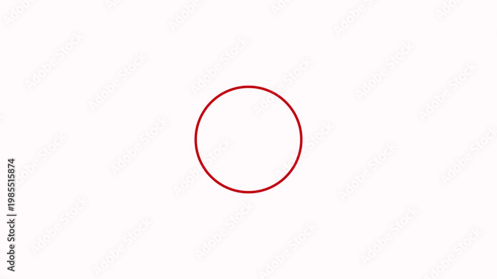 Animated red circle line is drawn with the mouse pointer on white ...