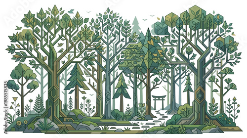 Trees Forest Green Foliage Nature Scene.