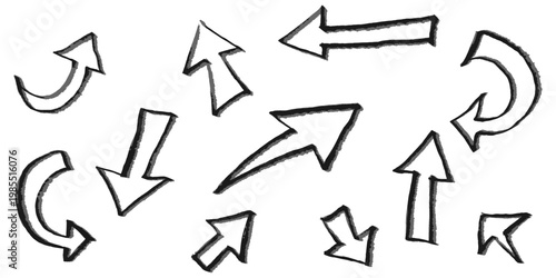 Doodle Arrows icons Set. hand drawn arrow icon various directions with the shadow. isolated on a white background
