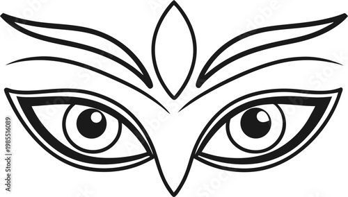 Powerful stylized deity eyes with sharp lines and mystical forehead symbol