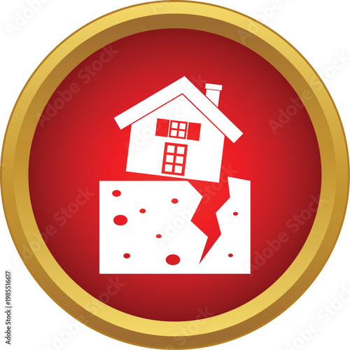 White house showing damage and collapsing from an earthquake on cracked ground