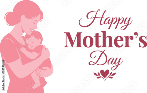 Mothers day greeting card with a mother holding a baby illustration