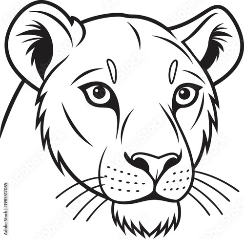 Striking Detailed Gaze of a Fierce Lioness Head Facing Directly Forward