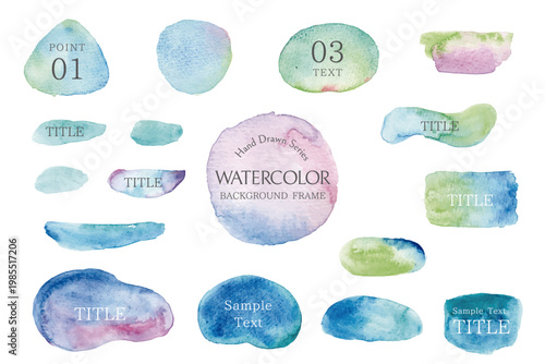 Watercolor Abstract Frame Set Blue Green Gradient Hand Painted Background Collection