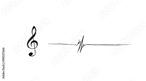 Musical treble clef and heartbeat line art illustration, symbolizing passion, rhythm, life, and love for music.