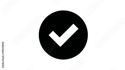 Approval checkmark icon in black circle. Vector symbol for success, done, correct, completion, and validation.