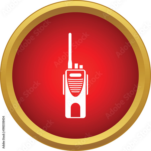 Walkie talkie icon for two way radio communication on a round red button