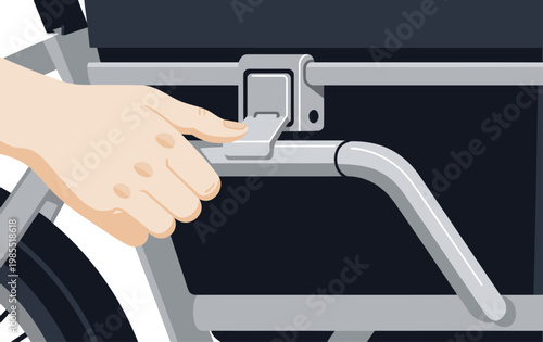 Close-up of securing an e-bike cargo box latch. Clean, modern illustration. Focus on detail and functionality. Ideal for e-bike accessories marketing.