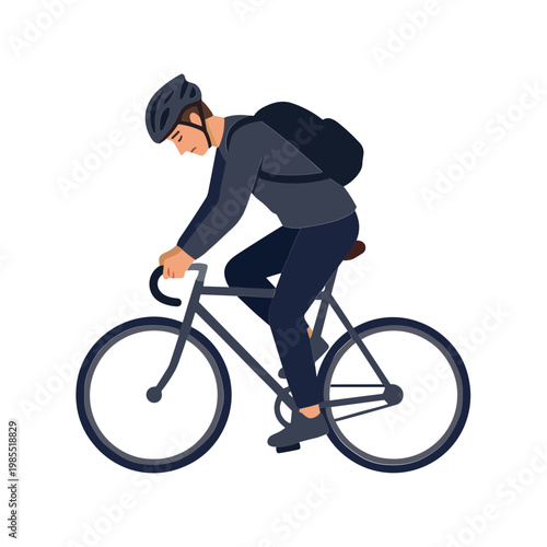 Man riding bicycle with backpack on road in city view