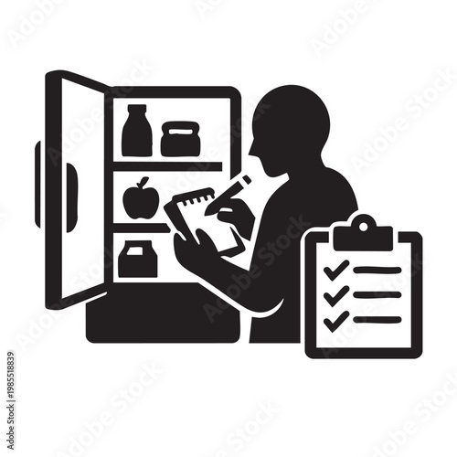 Person Checking Food Inventory in Refrigerator Icon