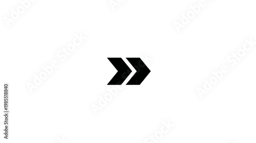 Minimalist black double chevron arrow pointing right on clean white background. Forward, next, progress, skip, fast forward symbol.