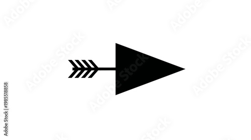 Black arrow icon pointing right with feathered fletching. Simple graphic element for direction, progress, or navigation on a white background.