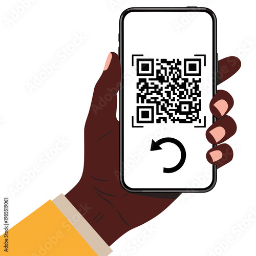 A hand scans a QR code on a smartphone, showcasing a return process. Clean, modern design with a focus on technology and convenience. Suitable for digital marketing and e-commerce.