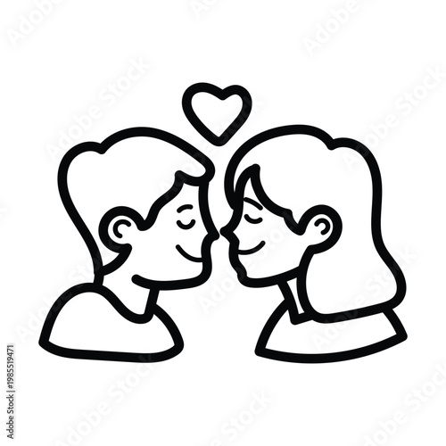 Romantic couple profile with heart outline icon
