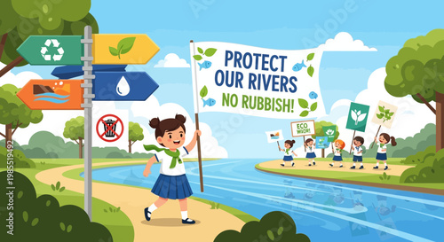 Girl Holding Protect Our Rivers Sign.