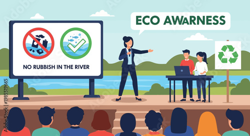 Man giving eco awareness speech outdoors.