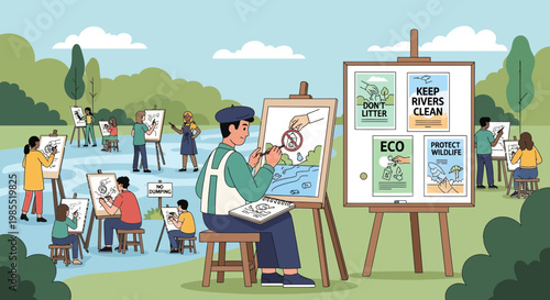 Man painting on an easel outdoors.