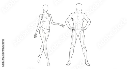 Female and Male Fashion Croquis Template Vector