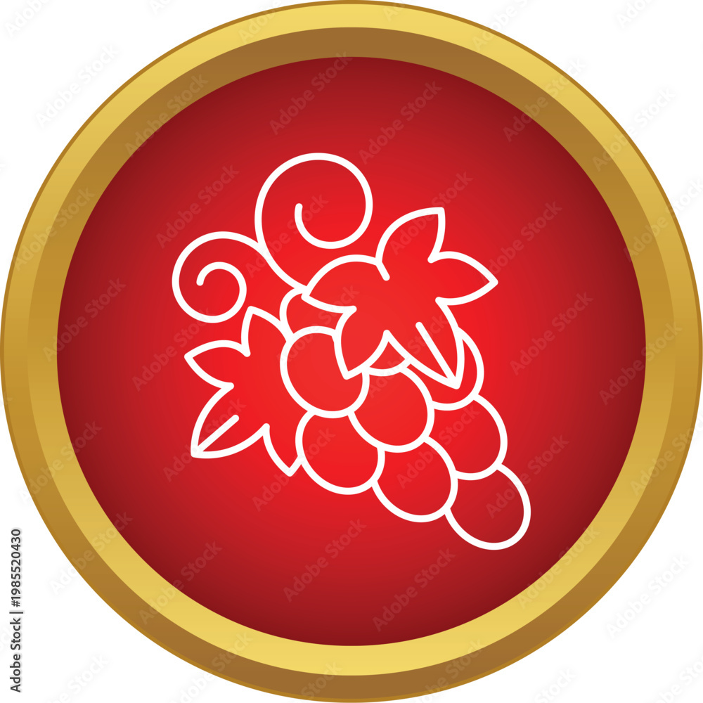 Naklejka premium Grapes with leaves forming an outline icon in a red and gold circle