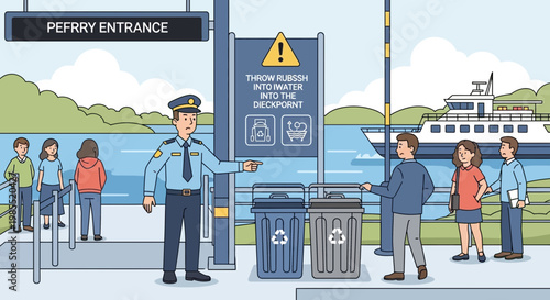 People waiting at ferry terminal station.