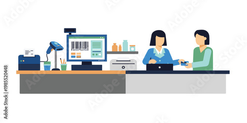 cashier works counting purchases