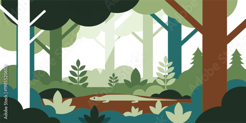 colorful nature illustration featuring a summer tree and green grass under a bright city sky in this eco friendly landscape design