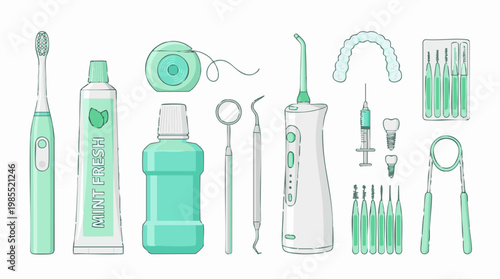 Collection of essential dental hygiene and health care items