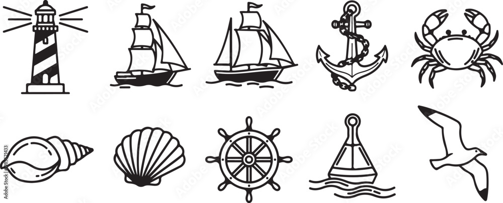 Fototapeta premium A collection of diverse antique navigation tools and instruments Vector