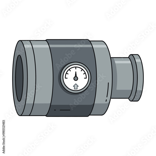 Cartoon illustration of a pressure gauge on a pipe fitting, industrial equipment concept