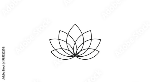 A minimalist line drawing of a lotus flower blooms peacefully.