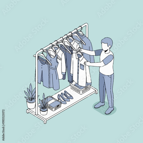 Man selecting clothes on a rack.